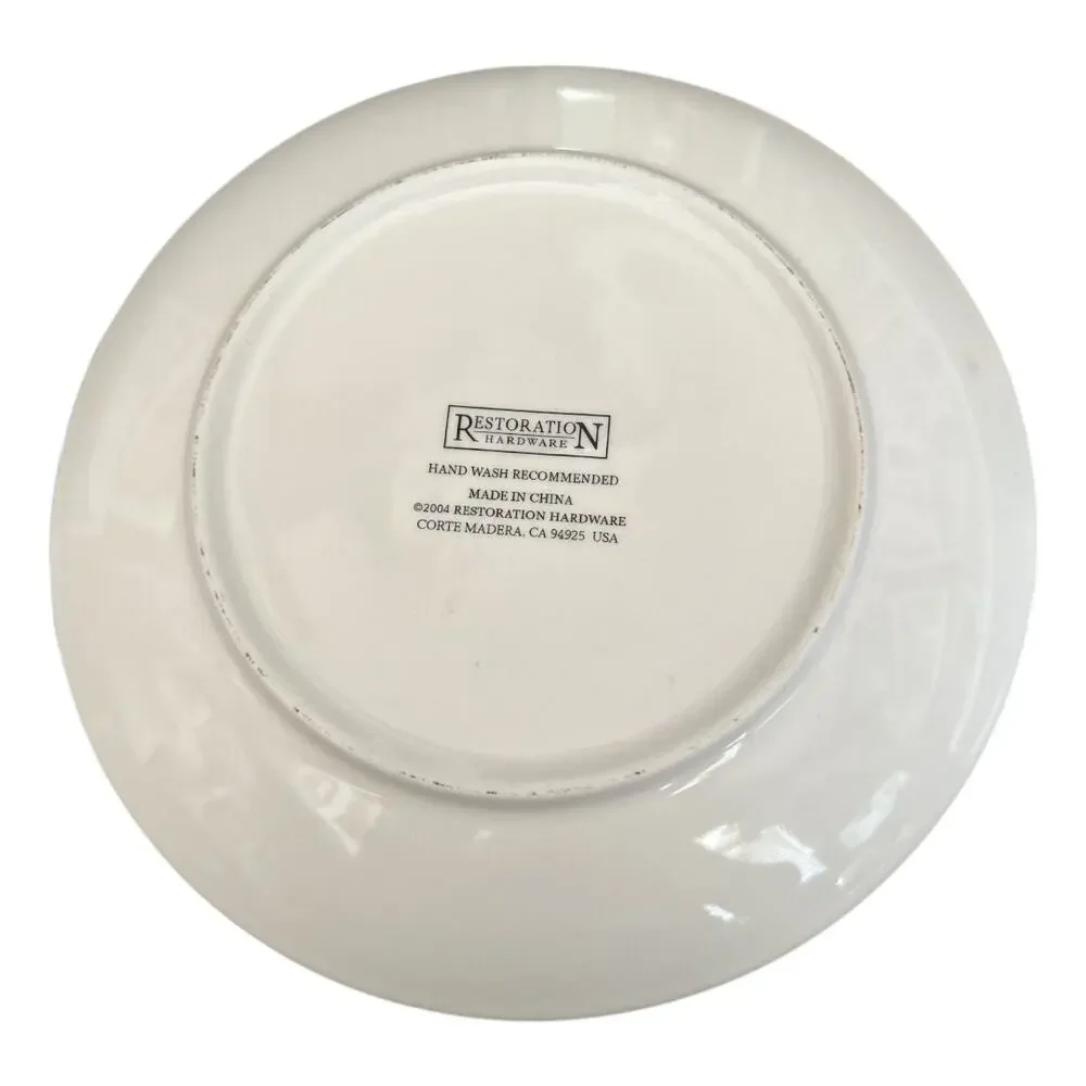 Restoration Hardware White Gold Holiday 8” Plates Noel Set of 2